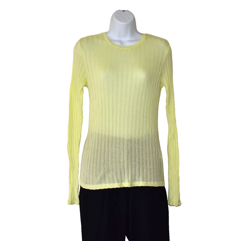 A4 Auth VINCE Crewneck Long Sleeve Yellow Cotton Stretch Knit Sweater Top Size L